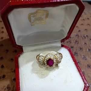 Cartier Gold Pavé Dome  1 K  Ruby Ring Surrounded By Diamond Chips 2 K